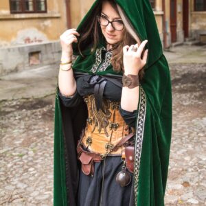 Long Forest Green Velvet Hooded Cape – Unisex Woodland Tale