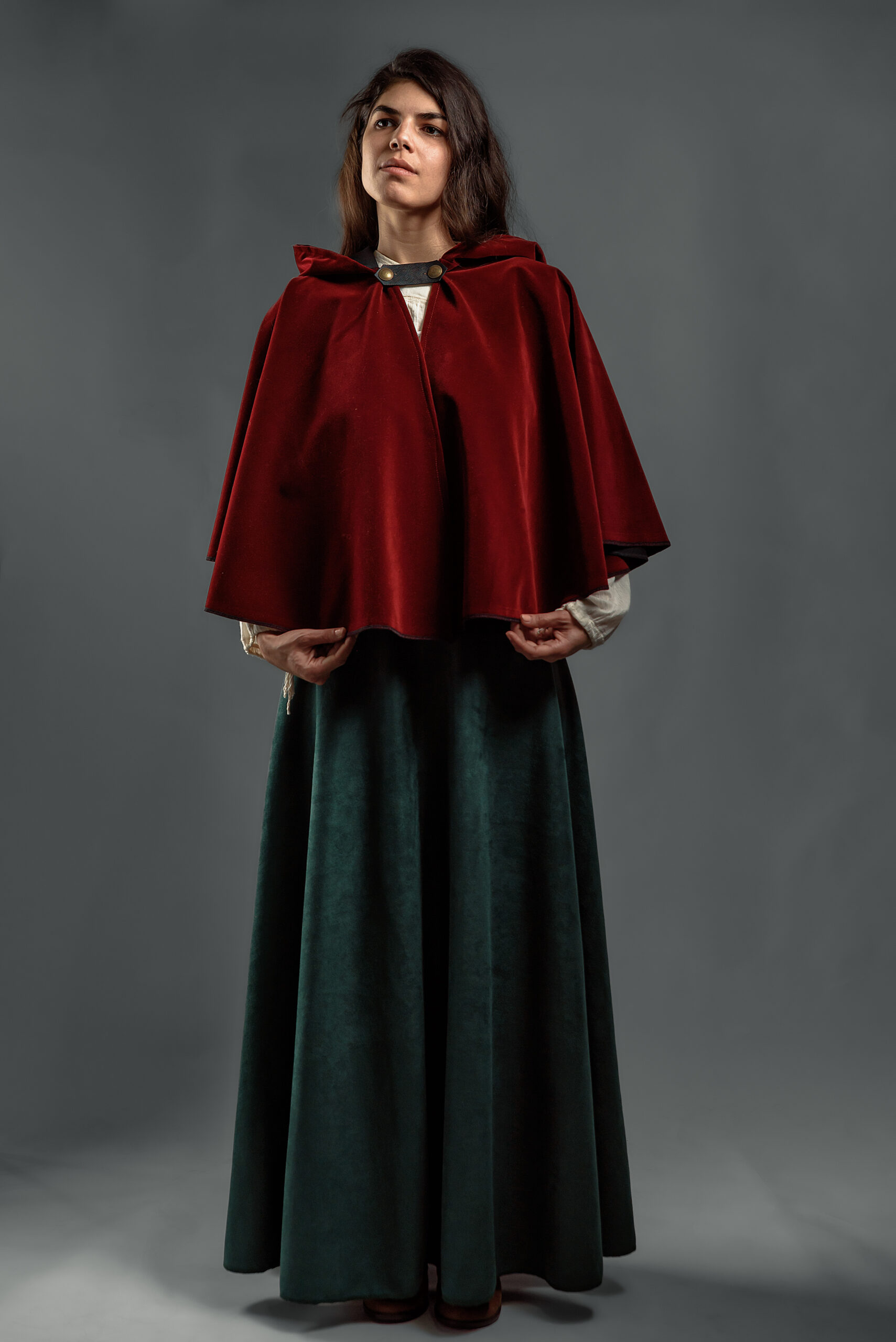 Burgundy Velvet Hooded Cape – Unisex Fairytale Style